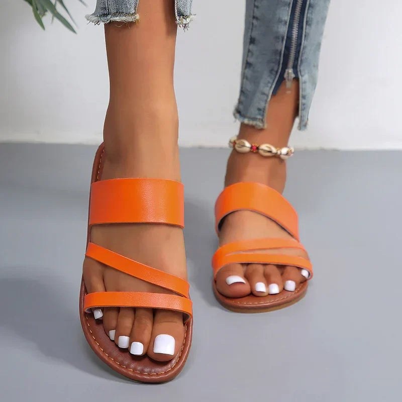 Grace Women's Flat Slip-On Sandals in Orange