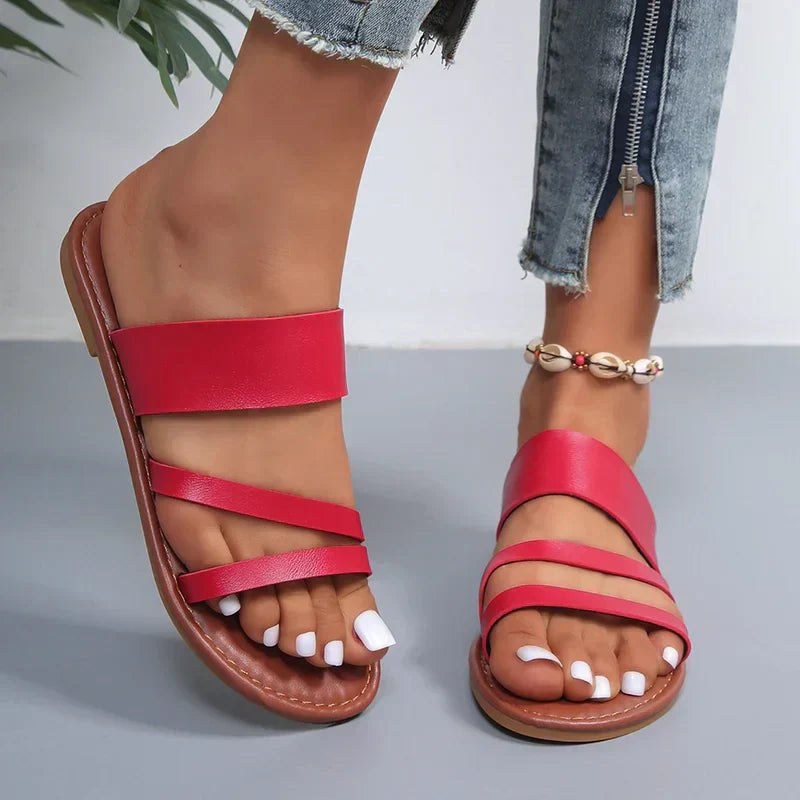 Grace Women's Flat Slip-On Sandals in Red