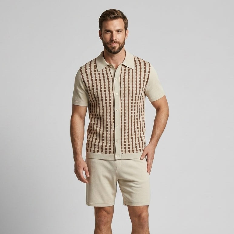 Grady Striped Two Piece Set in Beige