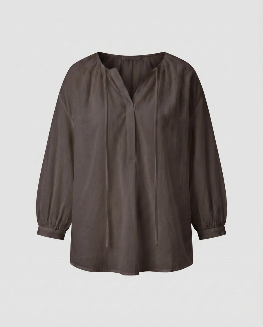 Greta Airy Linen Top in Coffee
