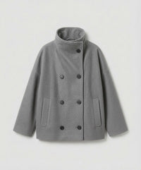 Greta Coat with Stand Collar and Oversized in Grey