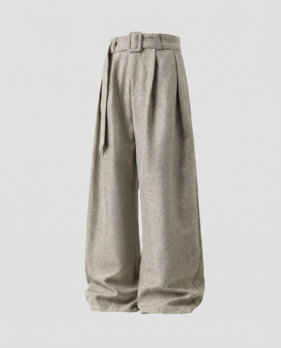 Greta Linen Trousers with Belted in Beige
