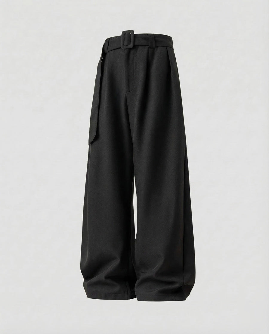 Greta Linen Trousers with Belted in Black