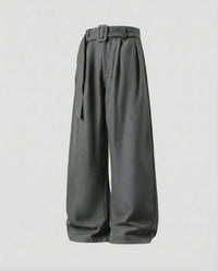 Greta Linen Trousers with Belted in Dark Grey