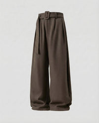 Greta Linen Trousers with Belted in Kakaobraun
