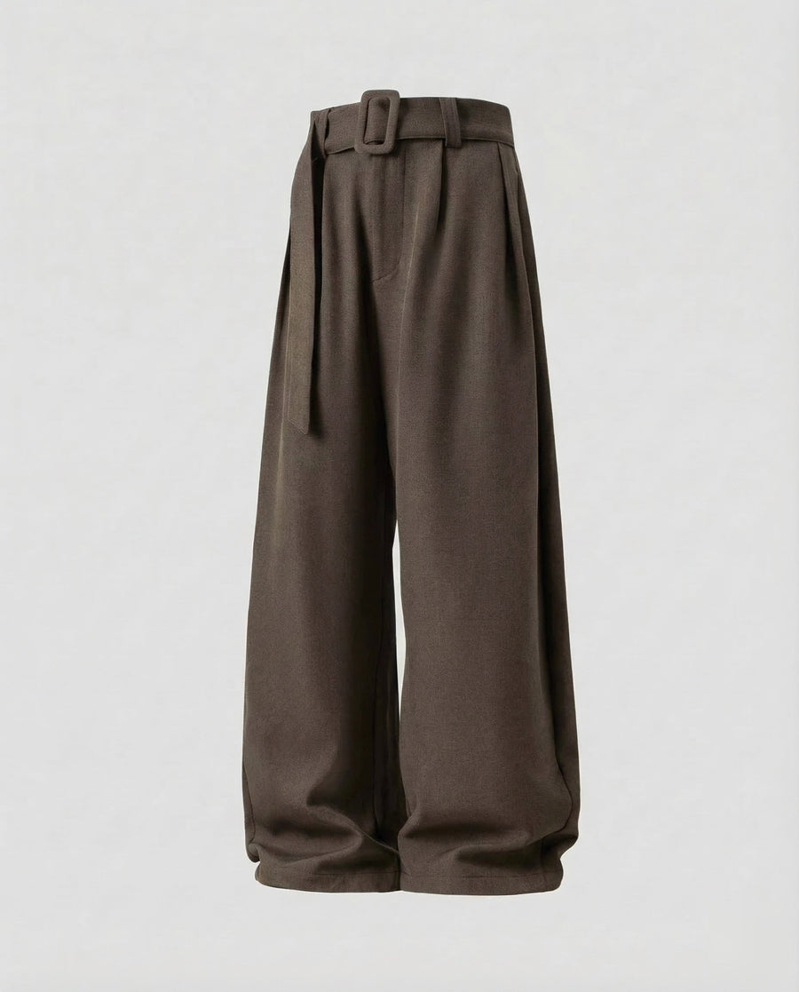 Greta Linen Trousers with Belted in Kakaobraun
