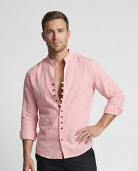 Gustav Airy Linen Shirt with Stand Collar and Button Front
