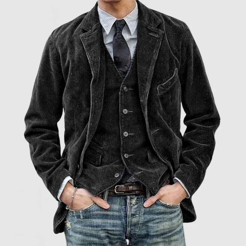 Gustav Comfortable Corduroy Vest in Black