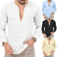 Gustav Lightweight Linen Shirt with V-Neck