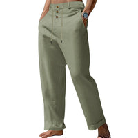 Gustav Linen Trousers with Drawstring Waist and Button Front