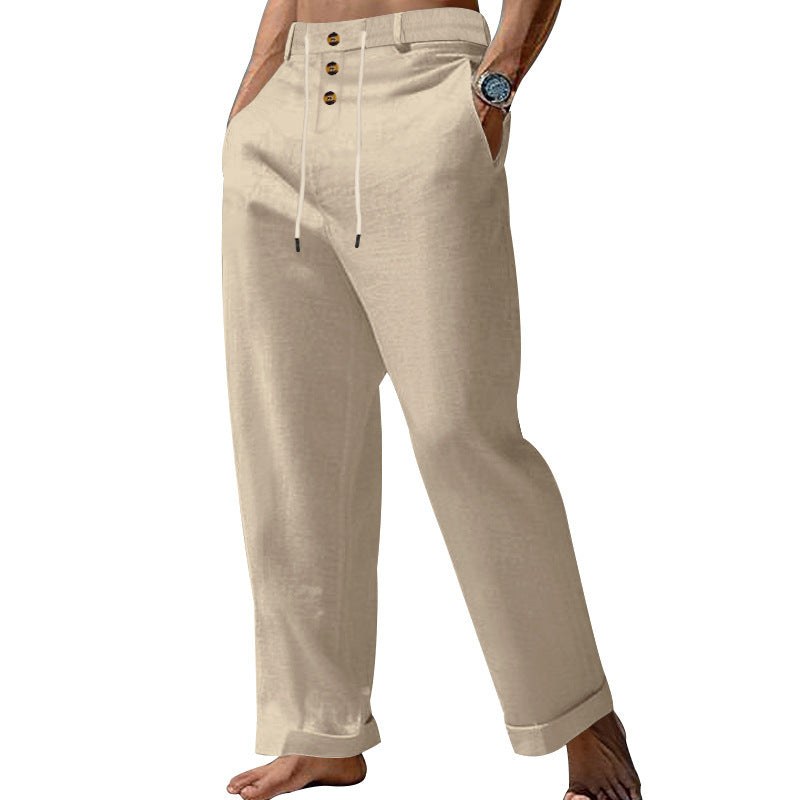 Gustav Linen Trousers with Drawstring Waist and Button Front