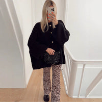 Gwen Elegant Knit Cardigan with Oversized in Black