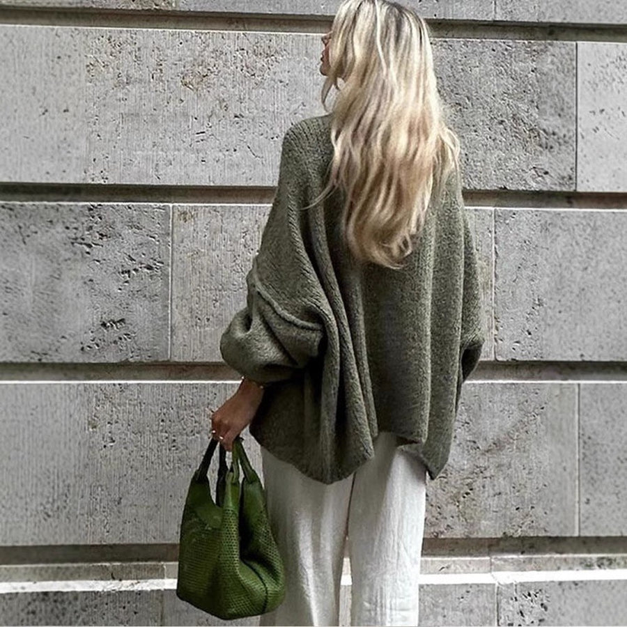 Gwen Elegant Knit Cardigan with Oversized in Green
