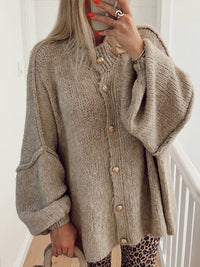 Gwen Elegant Knit Cardigan with Oversized in Khaki