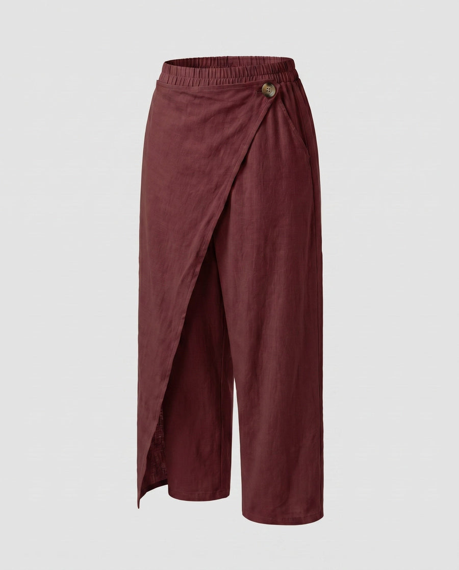 Gwen Elegant Linen Trousers with Pockets in Bordeauxrot