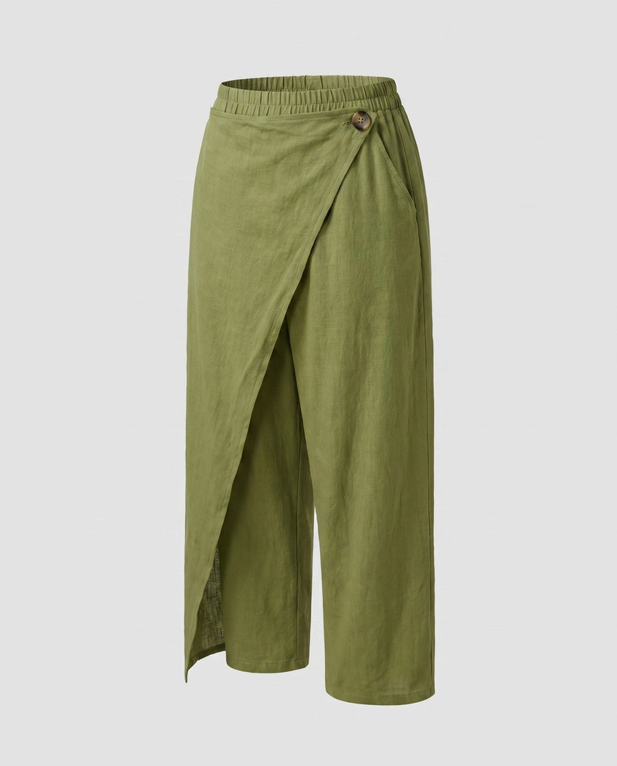 Gwen Elegant Linen Trousers with Pockets in Green