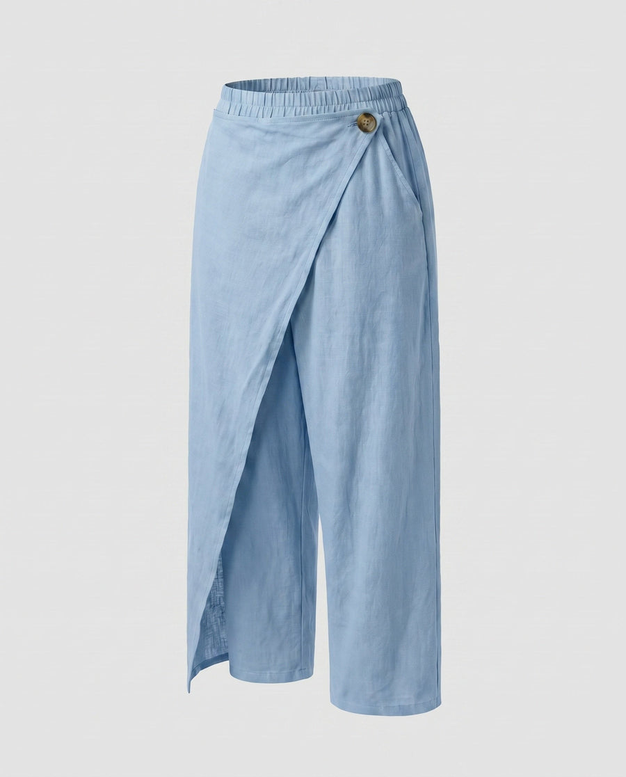 Gwen Elegant Linen Trousers with Pockets in Light Blue