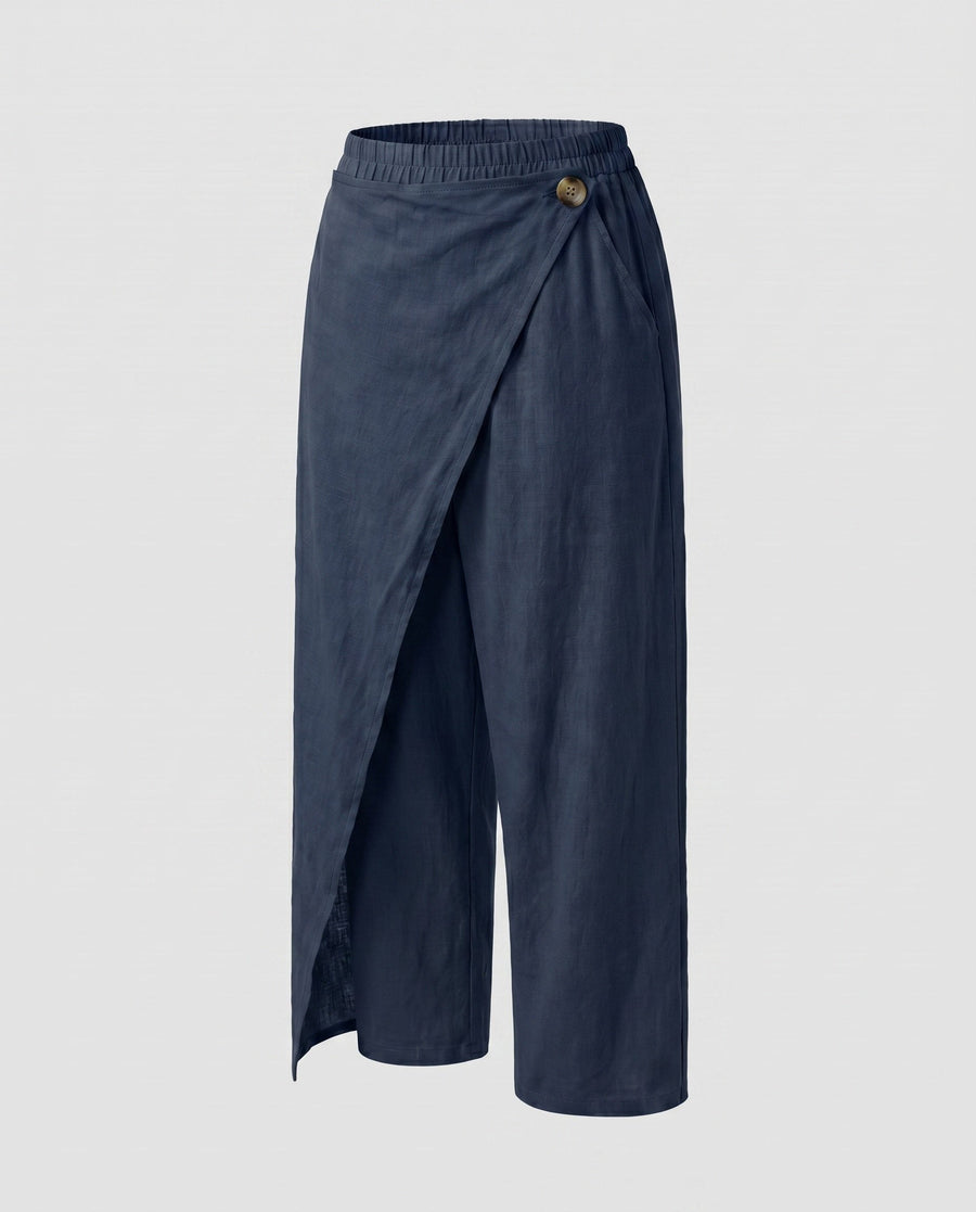 Gwen Elegant Linen Trousers with Pockets in Navy