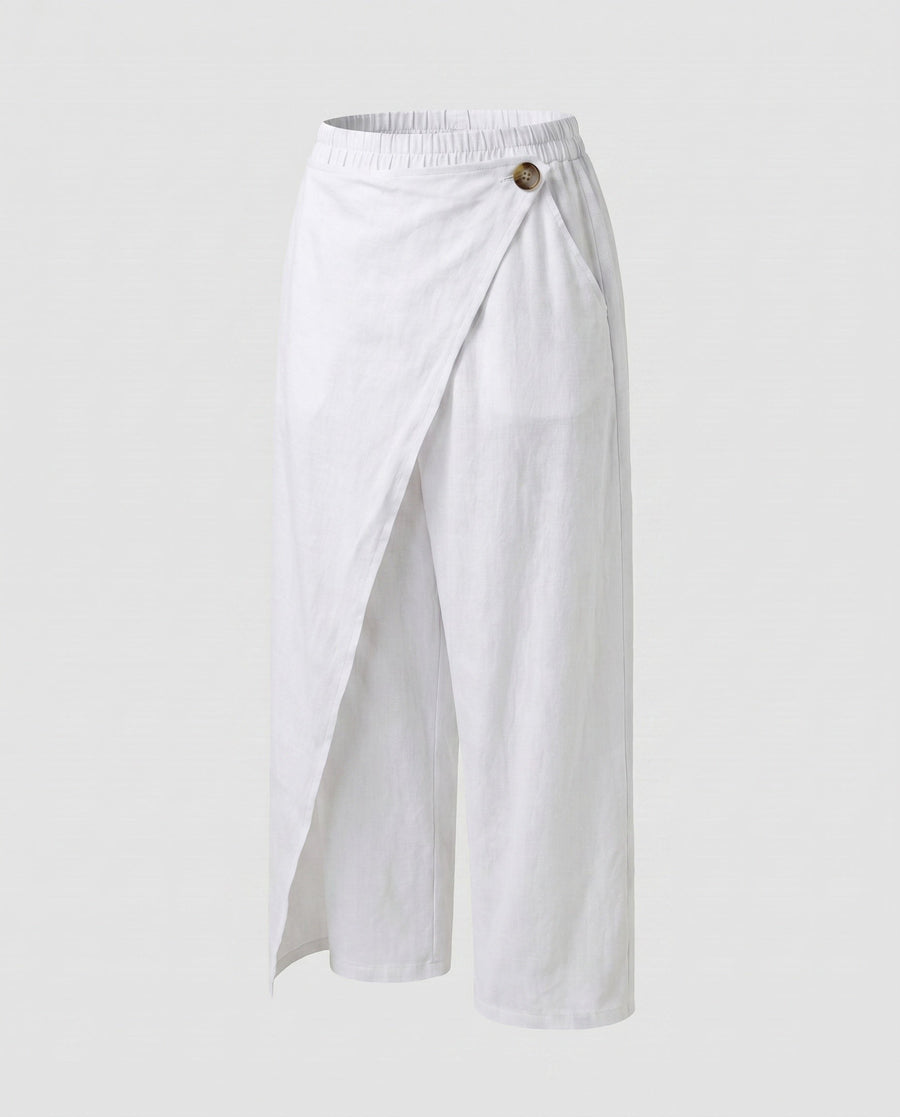 Gwen Elegant Linen Trousers with Pockets in White