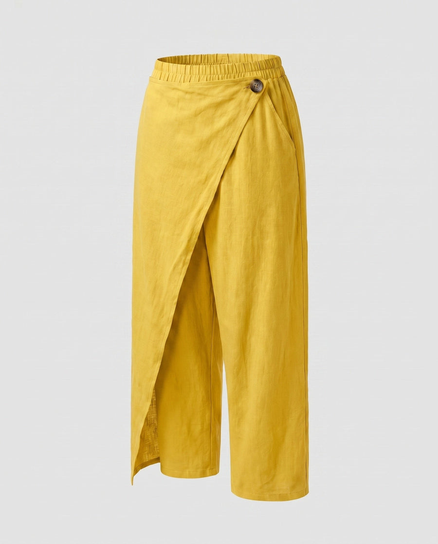 Gwen Elegant Linen Trousers with Pockets in Yellow