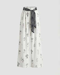 Gwen Linen Trousers with Belted in White