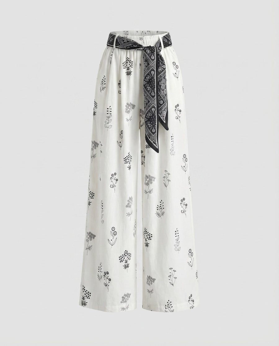 Gwen Linen Trousers with Belted in White