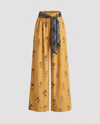 Gwen Linen Trousers with Belted in Yellow
