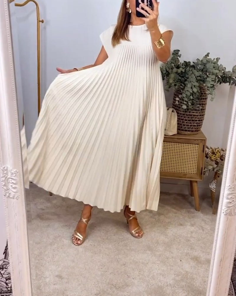 Gwendoline Pleated Maxi Dress in Beige