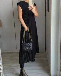 Gwendoline Pleated Maxi Dress in Beige