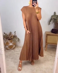Gwendoline Pleated Maxi Dress in Brown