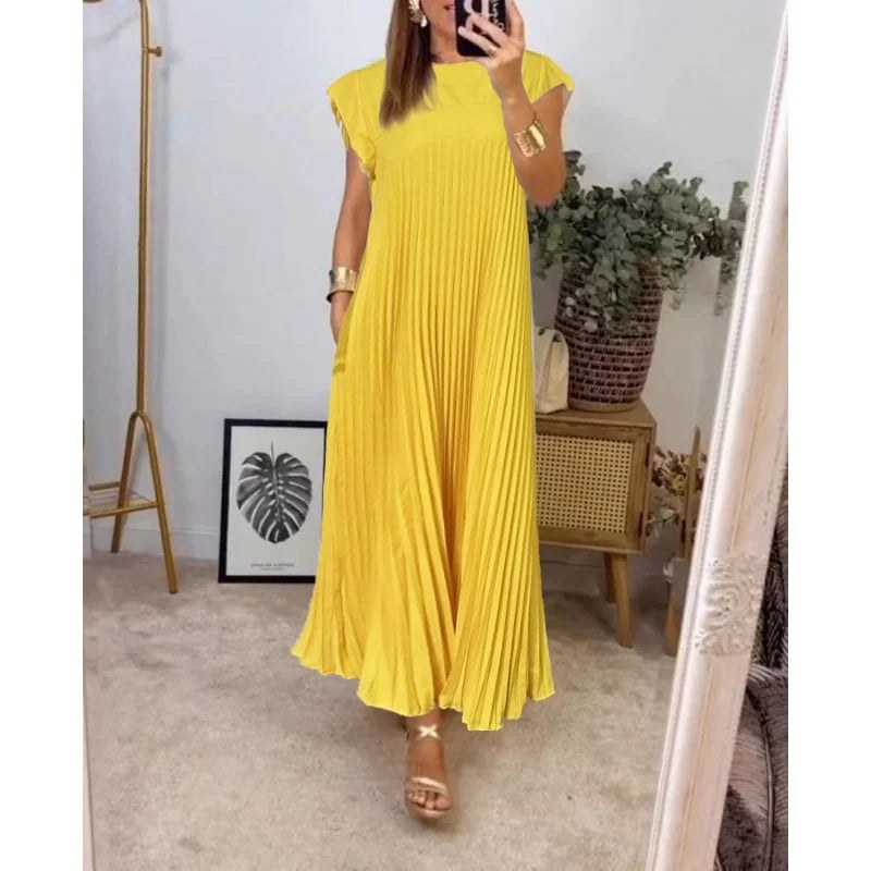 Gwendoline Pleated Maxi Dress in Yellow