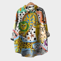 Gwenora Women's Floral Bird Print Long Sleeve Blouse in Green