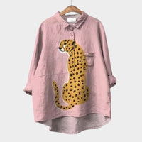 Gwenora Women's Floral Bird Print Long Sleeve Blouse in Pink