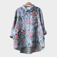 Gwenora Women's Floral Bird Print Long Sleeve Blouse in Purple