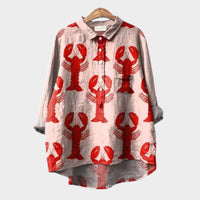 Gwenora Women's Floral Bird Print Long Sleeve Blouse in Red