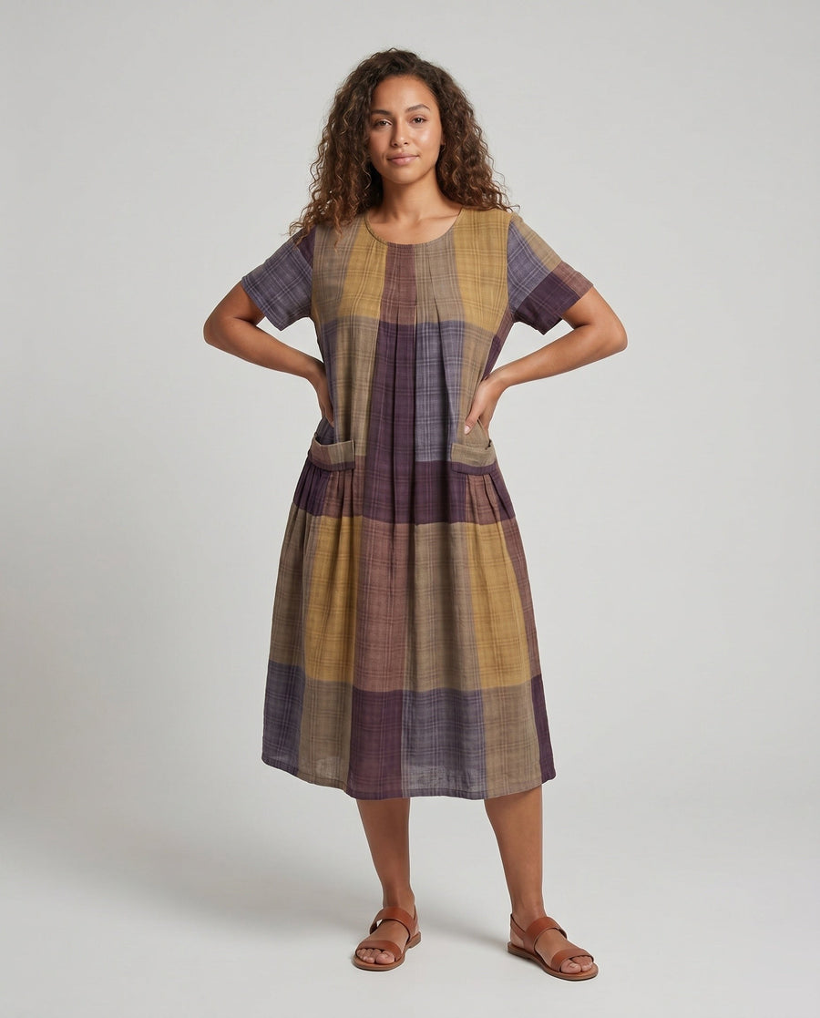 Hadley Linen Dress with Crew Neck and Side Pockets