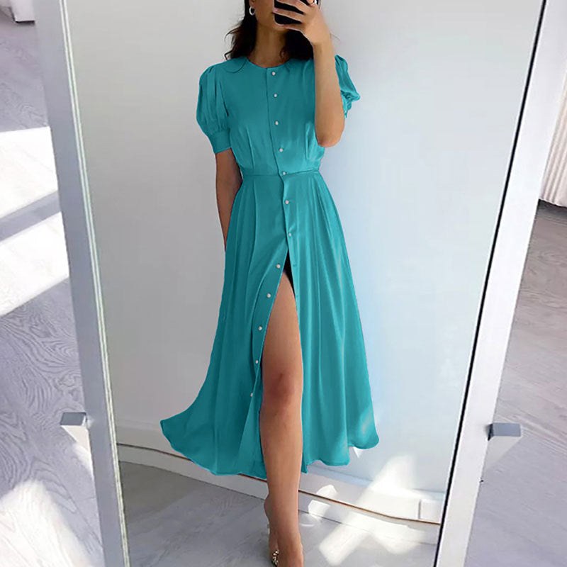 Hadley Shirt Dress with Side Split in Blue