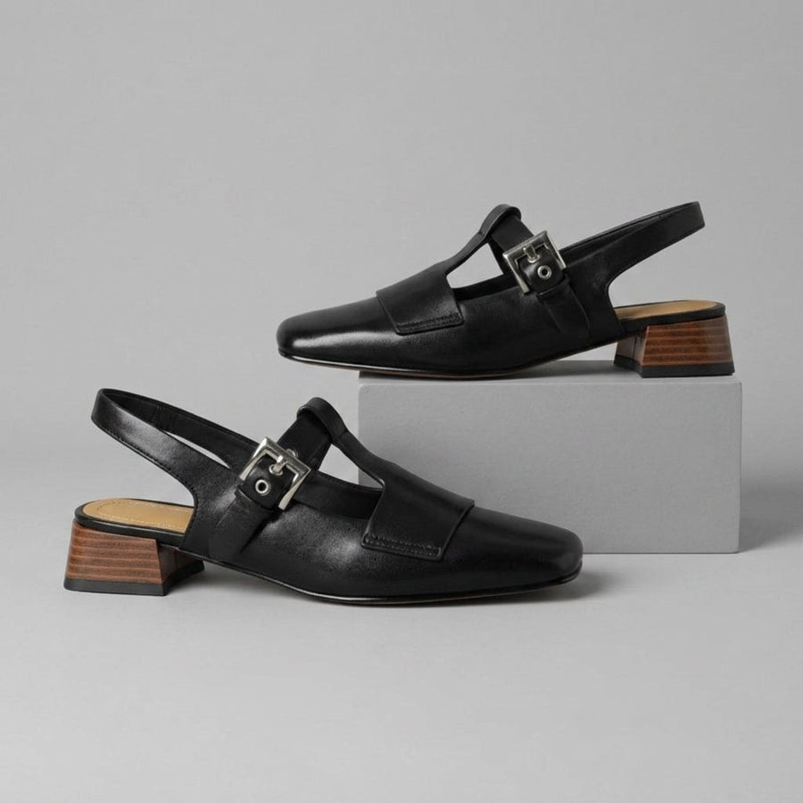 Hadley T-Strap Slingback Heel in Charcoal