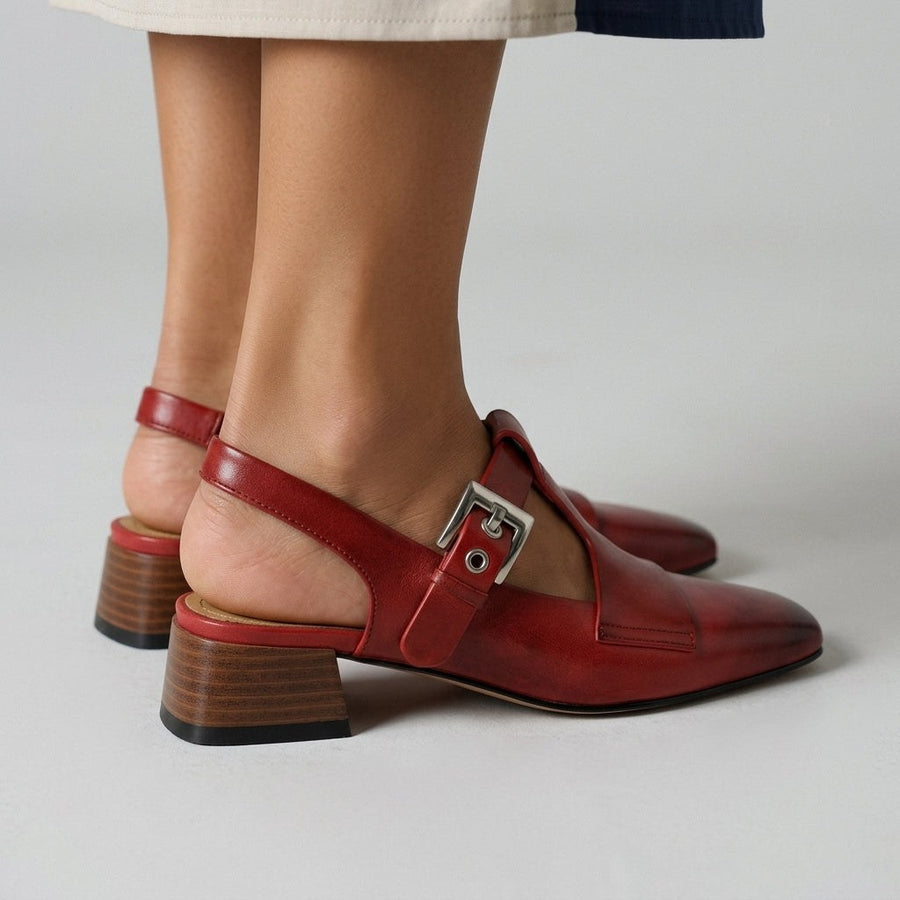 Hadley T-Strap Slingback Heel in Crimson