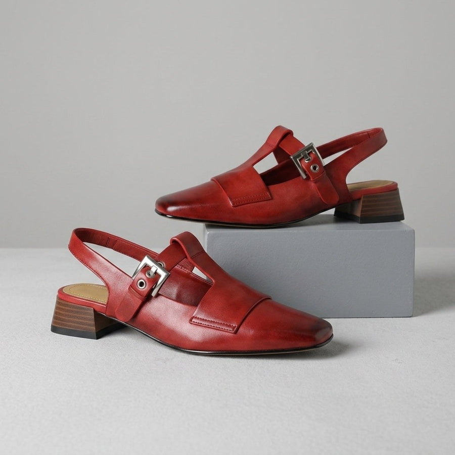 Hadley T-Strap Slingback Heel in Crimson