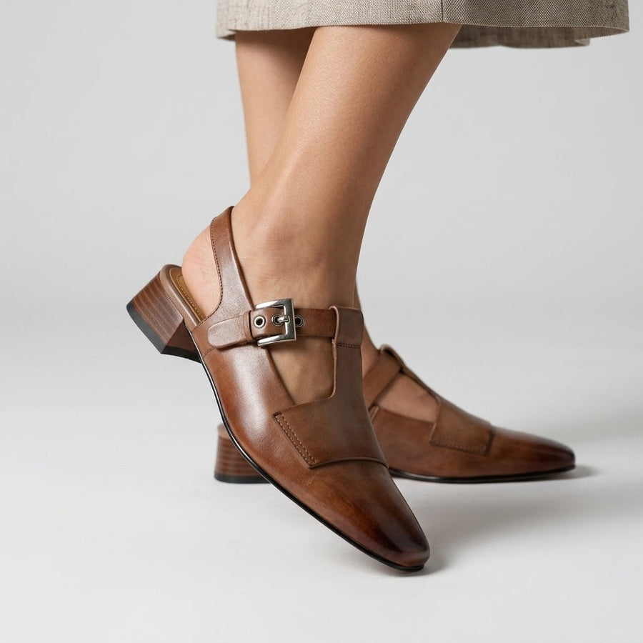 Hadley T-Strap Slingback Heel in Sienna Brown