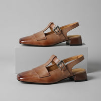 Hadley T-Strap Slingback Heel in Sienna Brown