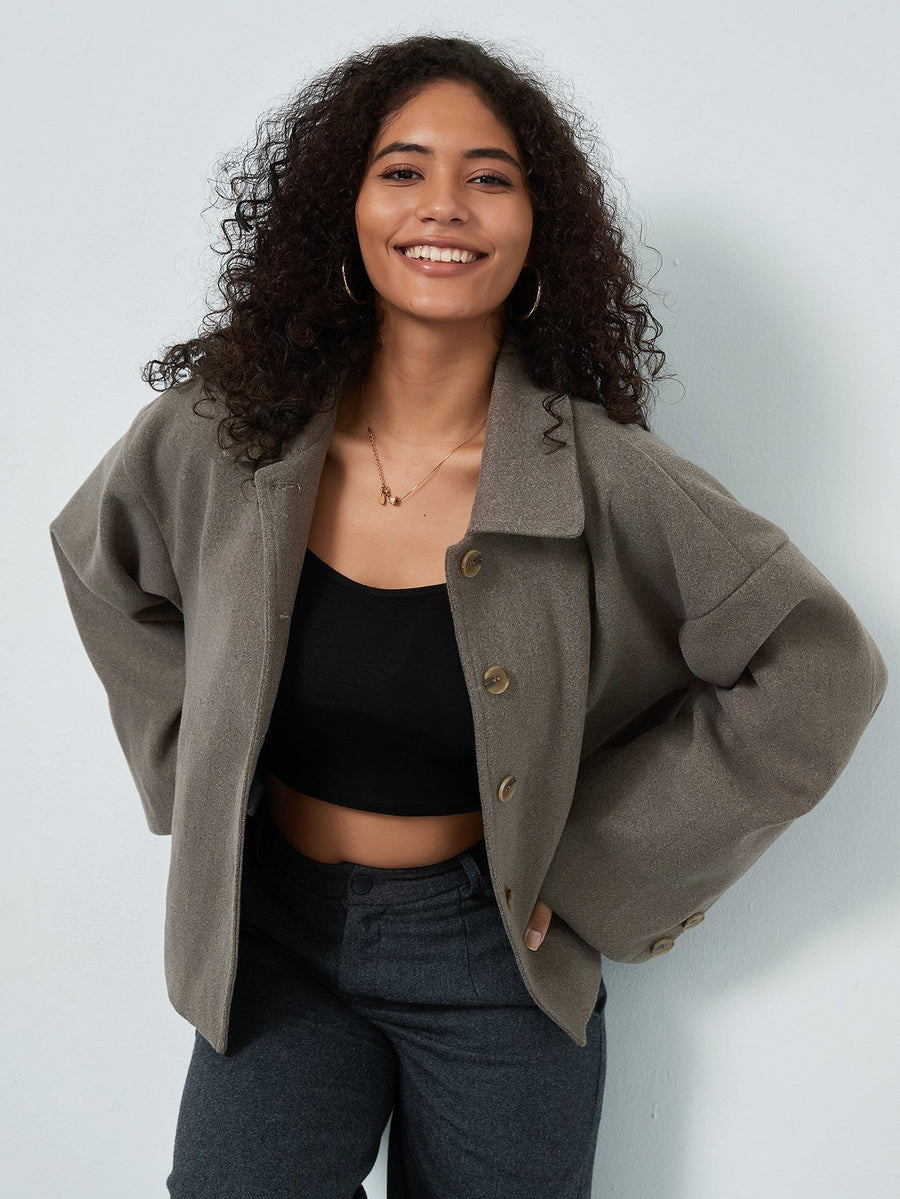 Halle Casual Jacket with Button Front and Oversized in Grey