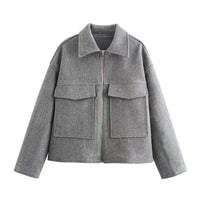 Halle Casual Jacket with Zip Front and Pockets in Grey