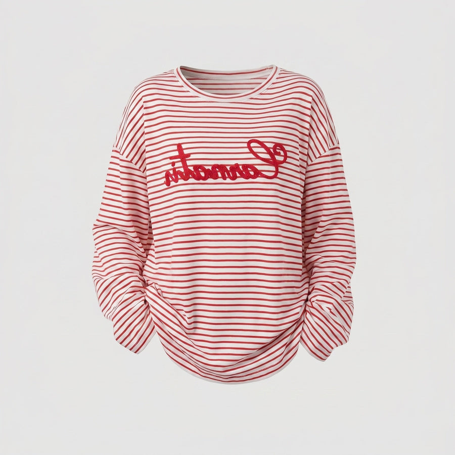 Halle Casual Linen Sweater with Oversized in Red