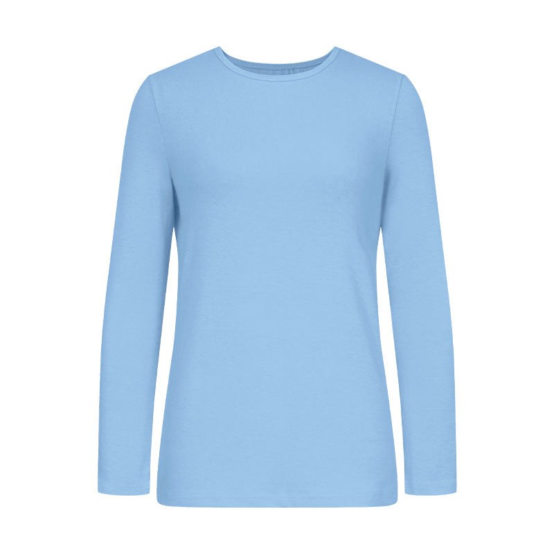 Halle Cotton T-Shirt with Crew Neck and Long Sleeve in Light Blue
