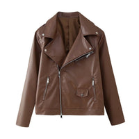 Halle Leather Jacket with Zip Front in Brown