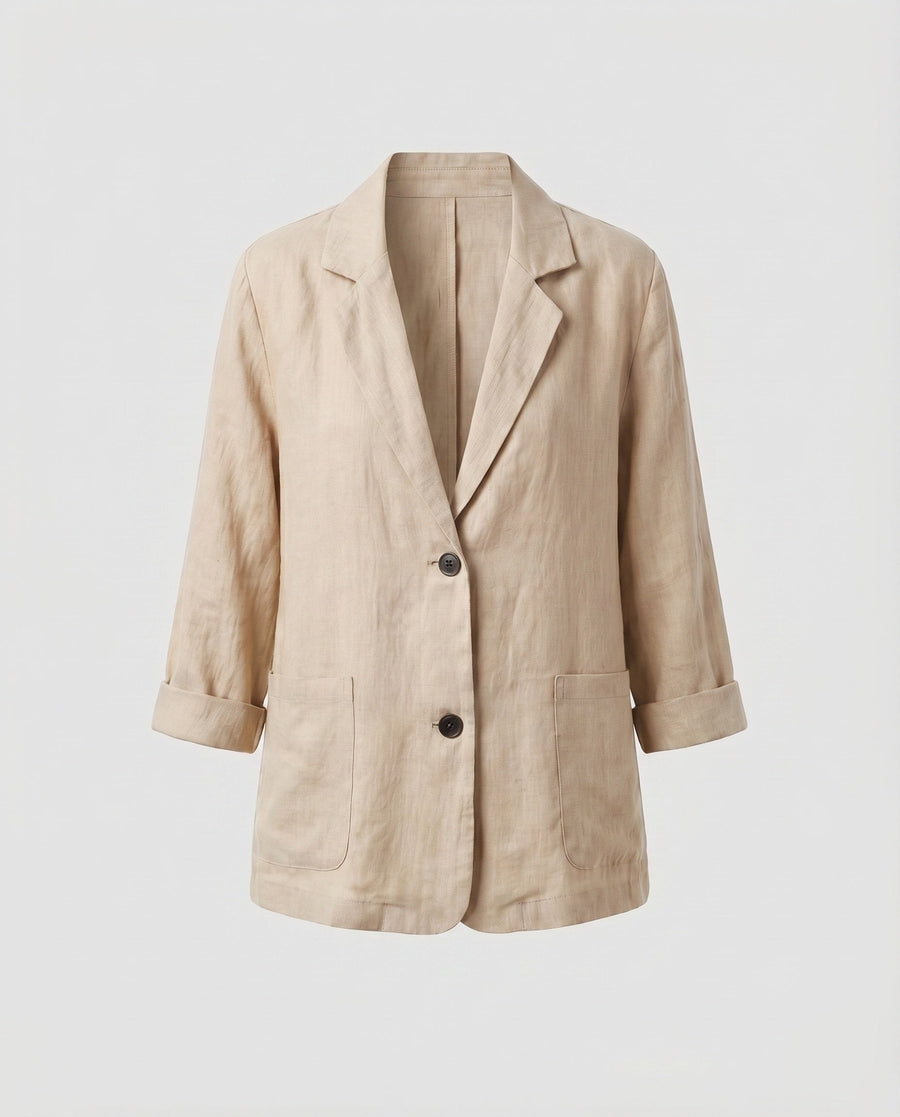 Halle Relaxed Linen Blazer with Pockets in Apricot