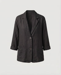 Halle Relaxed Linen Blazer with Pockets in Black