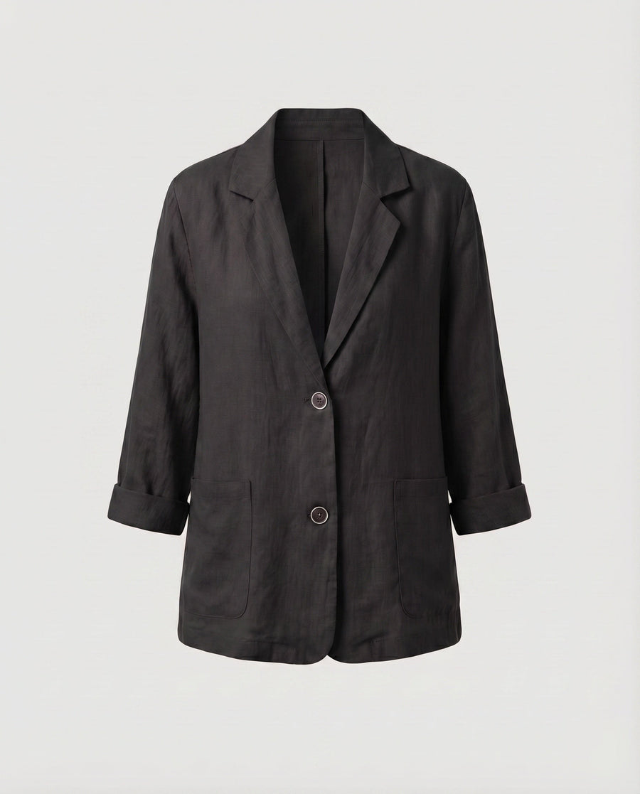 Halle Relaxed Linen Blazer with Pockets in Black